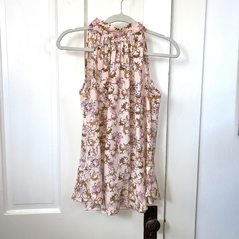 Max Studio Pink Floral Tie Neck Blouse